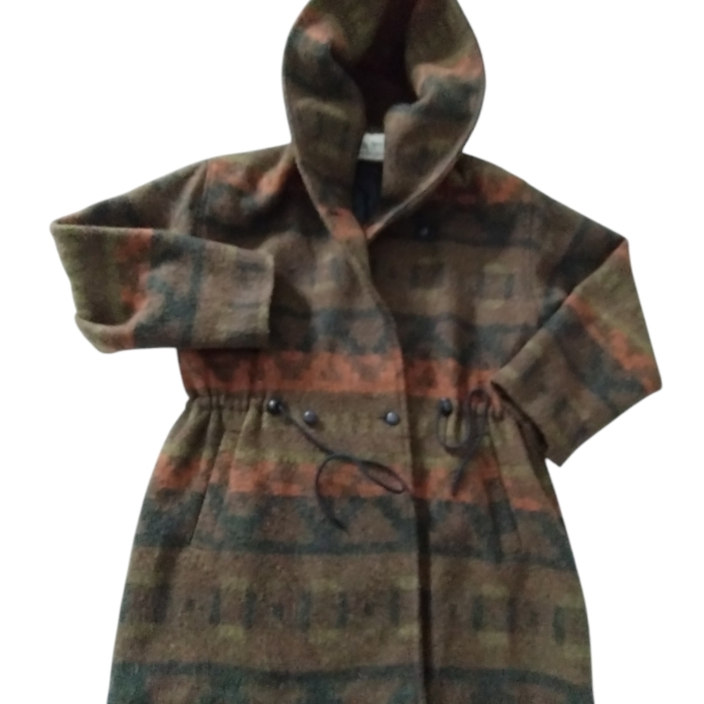 Vintage Andrea Marin Women's Wool Aztec Hood Coat‎ size M Southwestern Old Money